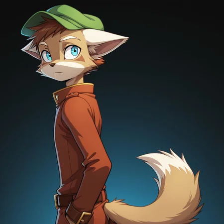 Bill,1boy,furry,solo,blue eyes,brown hair,hat,animal ears,tail,