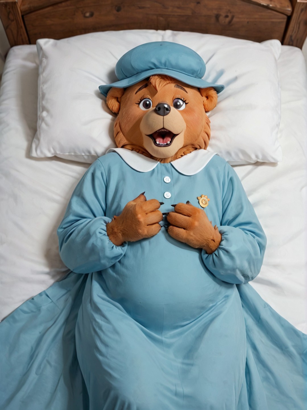 socre_9,score_8,score_7,source_furry,
berenstain_bear_mom, berenstain_mom, blue headwear, orange body, orange fur, bear ears, bear tail,
berenstain_bear_mom, berenstain_mom, mama_bear, berenstain_bear_mom, female, female furry, fanart, nsfw, alternate style, hat, pillow, 1girl, blue headwear, solo, female focus, lying, on bed, on back, open mouth, furry female, furry, looking at viewer, bed, claws, bed sheet, flat color, dress, blue shirt, hat, solo, pillow, bed, furry, on bed, lying, female focus, on back, 1girl, blue headwear, furry female, blue dress, dress, open mouth, flat color,
<lora:Mama_Bear_Berenstain_Bears_r1:1>