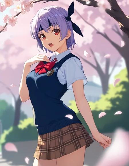 score_9, score_8_up, score_7_up, score_6_up, score_5_up, score_4_up
<lora:ayane-ponyxl-000004:1> ayane, headband, school uniform, red bow, dark blue sweater vest, light blue shirt, undershirt, short sleeves, plaid skirt, brown skirt, microskirt,
1girl, cherry blossoms, cowboy shot, from side, hand on own chest, looking at viewer, open mouth, petals, raised eyebrows, solo