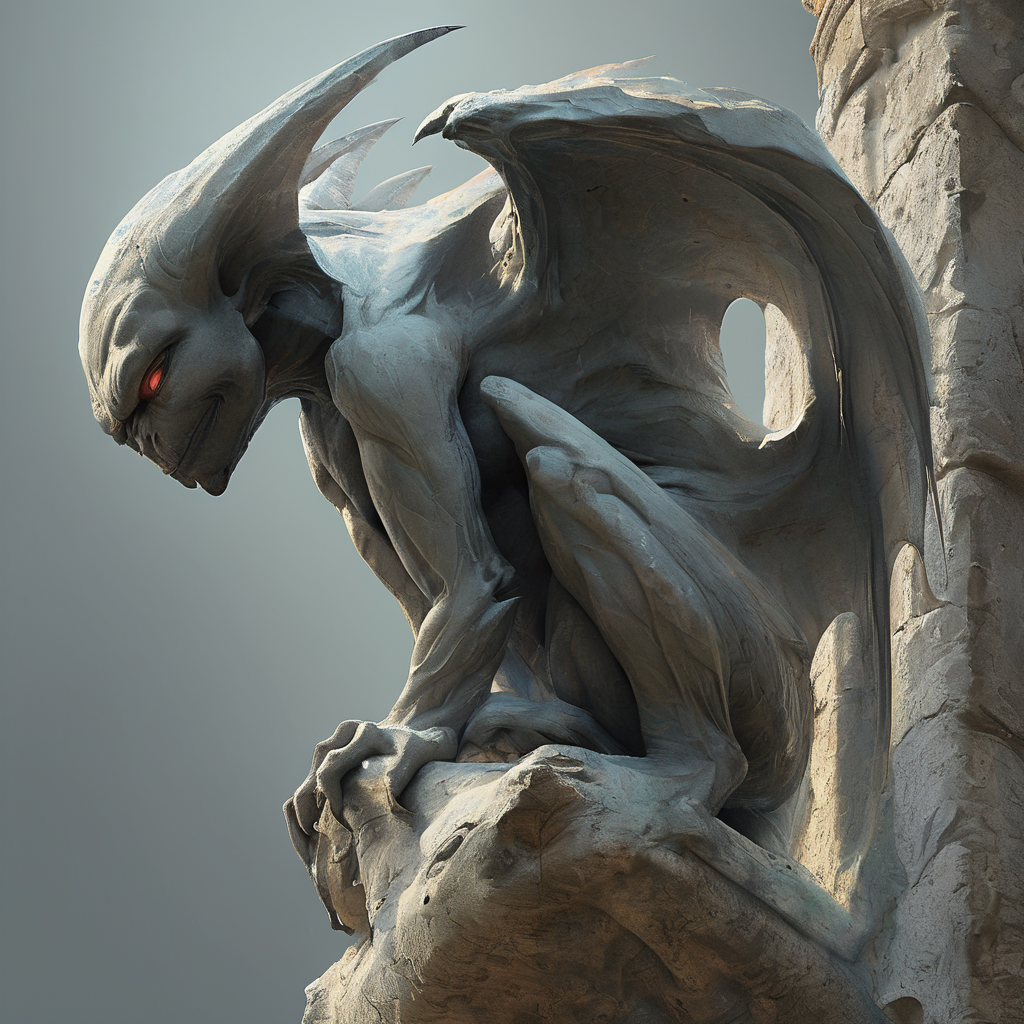 <lora:artfullygargoyle_sdxl_v1:1>,Logo,Gargoyles are magical creatures that were originally created by a very powerful cleric from stone statues. The first gargoyles were terrible winged stone monsters,designed to protect holy places from evil spirits. Still,during a huge magical battle,their inner being was altered and they became fully conscious creatures that have a very high affinity for magic. After centuries of magical modifications and enhancements,gargoyles are nowadays a very much changed race that is not warlike at all but rely entirely upon magic,