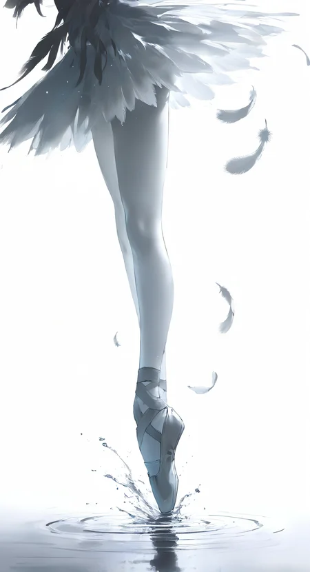 masterpiece, best quality, good quality, very awa, very aesthetic, absurdres, newest, ssink, ink (medium), 1girl, solo, water, feathers, light particles, white pantyhose, out of frame, tiptoes, splashing, ripples, puddle, white feathers, lower body, ballerina, ballet slippers, ballet
<lora:illustriousXL_stabilizer_v1.23:0.3> <lora:testink5_1:0.85> <lora:freehandink_V1:0.65>