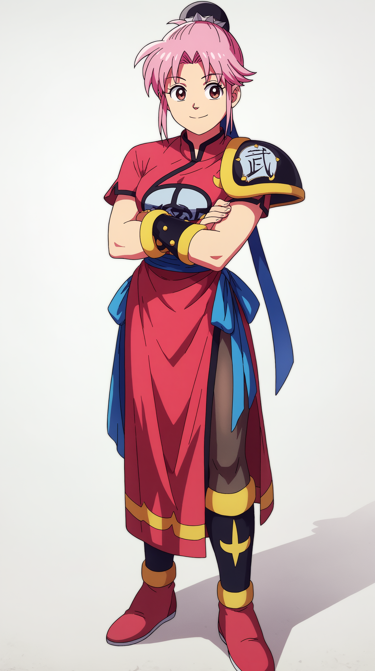 score_9, score_8_up, score_7_up, best background, detailed background, 4k, upscale, anime_source,  Maam, Battle Costume, solo, smile, standing, full body, crossed arms  <lora:JN_Maam_Pony:0.8>