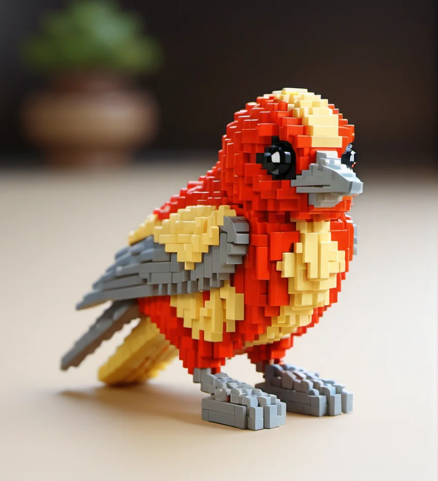 Lego pixel art,toy,3d model,detailed,playful,creativity,fine craftsmanship,childhood,hobby,indoor,studio lighting,<lora:å¾®ååç´ -000009:0.6>,Bird,