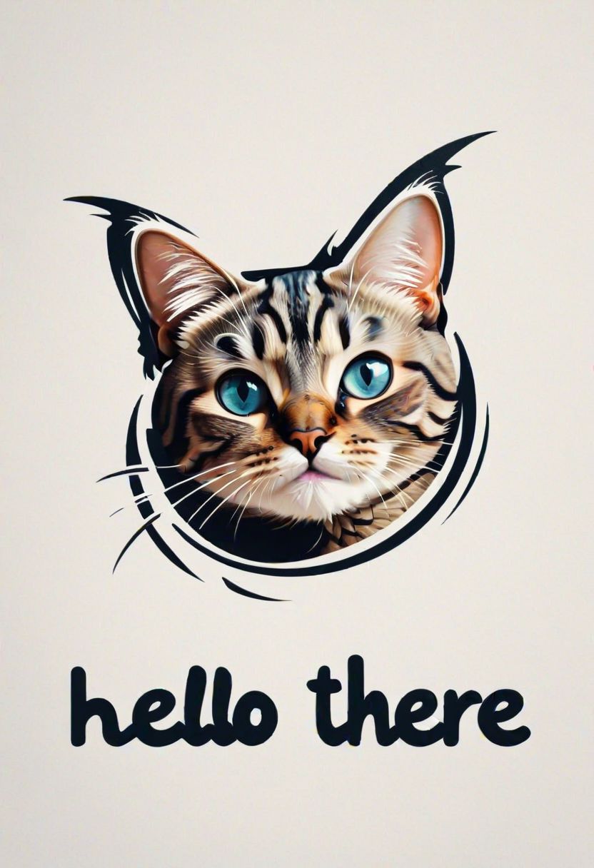 "Hello there" text logo, upside down cat