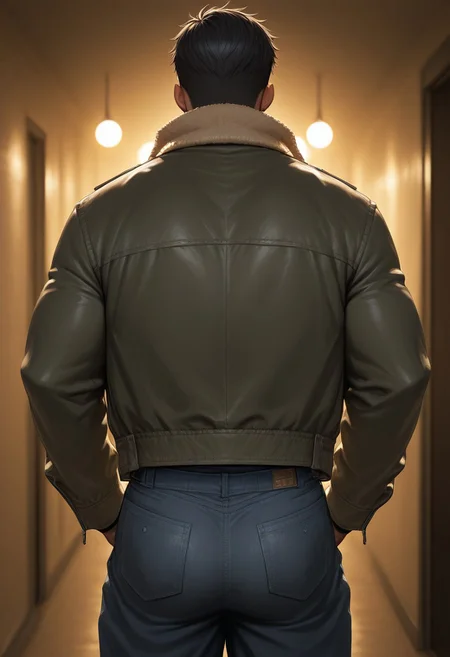 [正面+キャラ名:99],
1boy,solo,
[品質タグ:99],
masterpiece,perfect quality,best quality,amazing quality,absolutely eye-catching,
[身体特徴:99],
muscle,
[服装:99],
l30mber j4cket,
jacket, pants, denim, 
[﷿ーズと解剖学的詳細:99],
[環境・背景:99],
dynamic lighting,cinematic lighting, professional lighting, 
[追加の品質/スタイルタグ:99],
