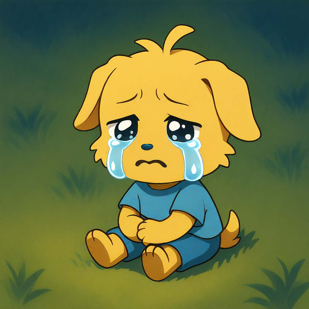 thronglet, furry, solo, crying, sitting, grass, sad