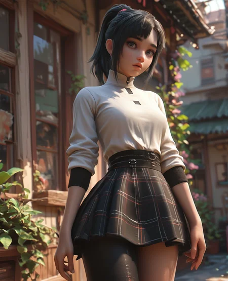 , score_9, score_8_up, score_7_up, score_6_up, score_5_up, score_4_up
<lora:zs_ShihoXL:.7> shihop5, black hair, ponytail, shirt, plaid skirt, bike shorts, asymmetrical legwear, looking at viewer, realistic eyes, pursed lips,