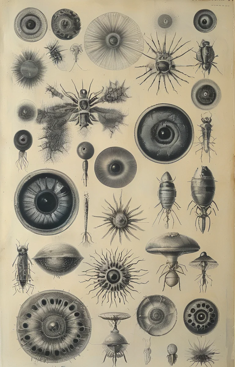 masterpiece,best quality,<lora:tbh248-sdxl:0.8>,illustration,style of Micrographia,cell:1.5,Microscopic compound eye,