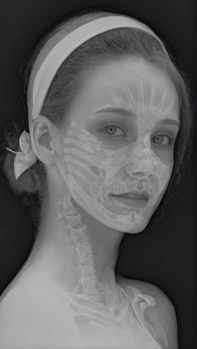 x-ray, xray, greyscale, vaporwave neon theme, photograph of a cute girl, byCharles Schridde, yamer_xray, monochrome, simple background, 1other, border, out of frame, black background, fingernails, 1girl, (ivory, Terragen but extremely beautiful:1.2), Futuristic style, sleek, modern, ultramodern, high tech, detailed, photography, detailed skin, insane smile, looking at viewer, pokemon (creature), bandana, green eyes, <lora:Yamer_X-RAY-000005:1.2>