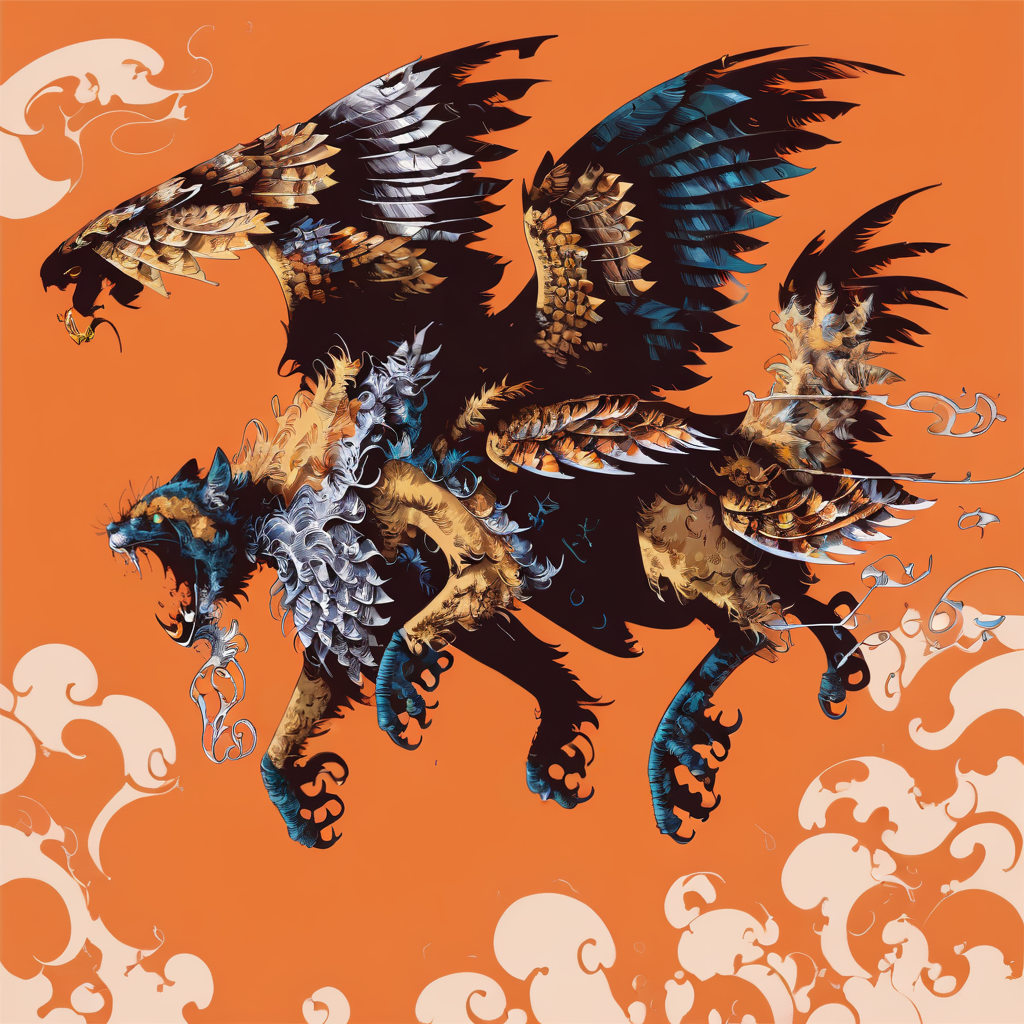<lora:1v4n:1>1v4n enfield with wings and talons orange background fox face