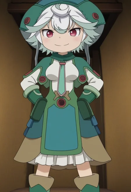 source_anime,anime screencap, anime coloring,intricate details,rating_explicit, masterpiece, best quality,
(best quality, absurd res, ultra detailed),,(4 finger:0.5),1girl, ((solo)), good eyes,perfect eyes,,detailed eyes, zPDXLxxx , zPDXL3, OverallDetail,detailed, detailed face
BREAK
solo,indoors,front view, standing, hands on hips,
prushka, medium breasts, white hair, multicolored hair, short hair, red eyes, green hat, necktie, skirt, capelete, gloves, green footwear,
happy, smug, smirk,
, <lora:add-detail-xl:2> <lora:prushka:0.8>