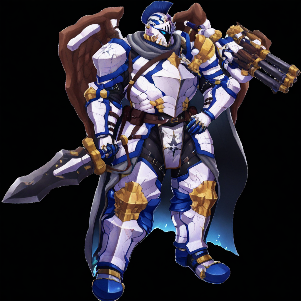 Dyne(Another_eidos_of_dragon_vein_r), helmet, armor, holding weapons, big bulges, standing,