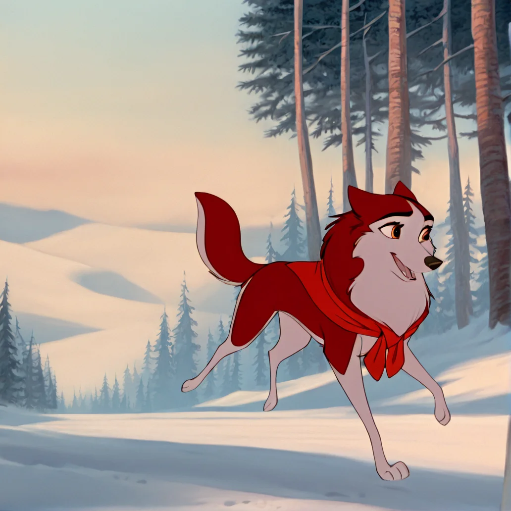 <lora:jennabalto2illustrious:1>, (masterpiece), (best quality), (ultra-detailed), amazing quality, very aesthetic, illustration, perfect composition, intricate details, absurdres, incredibly absurdres, 1girl, jenna\(balto\), animal, solo, wolf, two tone fur, red fur, white fur, outside, running, trees, daytime, amber eyes, neckerchief, smile open mouth,