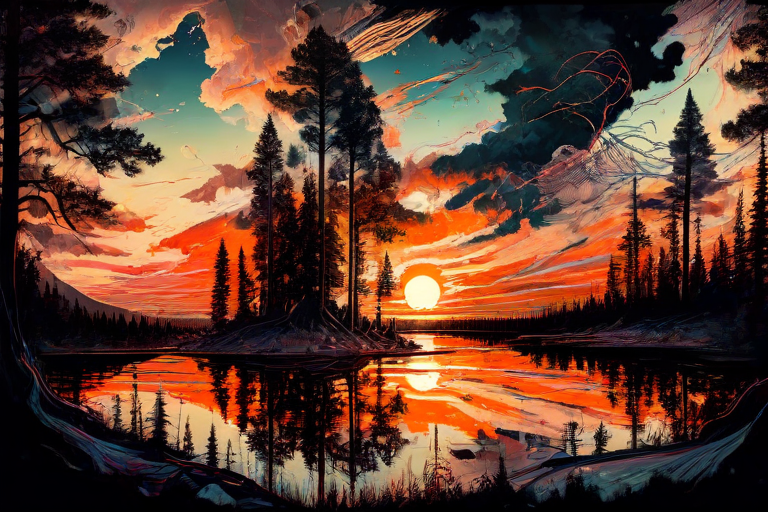 <lora:PE_EpicLand:1> PEEpicLand, illustration,
trees, river, sunset, orange clouds, sky,