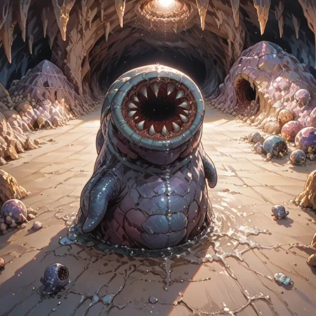 score_9, score_8_up, score_7_up, best quality, masterpiece, source_anime, BREAK
in dark cave
<lora:giggi:1>, no humans,solo, teeth, sharp teeth, full body, open mouth, giggi, monster, small, <lora:add-detail-xl:1> <lora:detail_eyes:0.5>