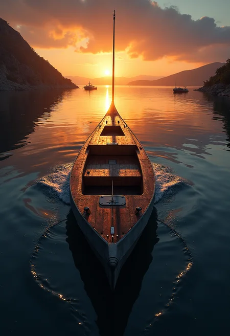 yfg-srs A highly detailed cinematic photography. Boat, dripping, water, reflections, transparency, provoking, vivid color, Mordor: A dark and evil land ruled by the dark lord Sauron, Ernst Haas, golden hour. CAICO
