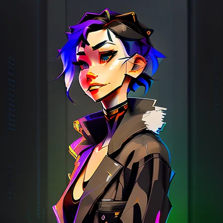 abstract illusionism full body portrait of a active, svelte, Nervous Retail Sales Associate woman, Refined, smug, with short black hair wearing fur-trimmed coat , digital art, trending on artstation, highly detailed, fine detail, intricate, outrun, vaporware
