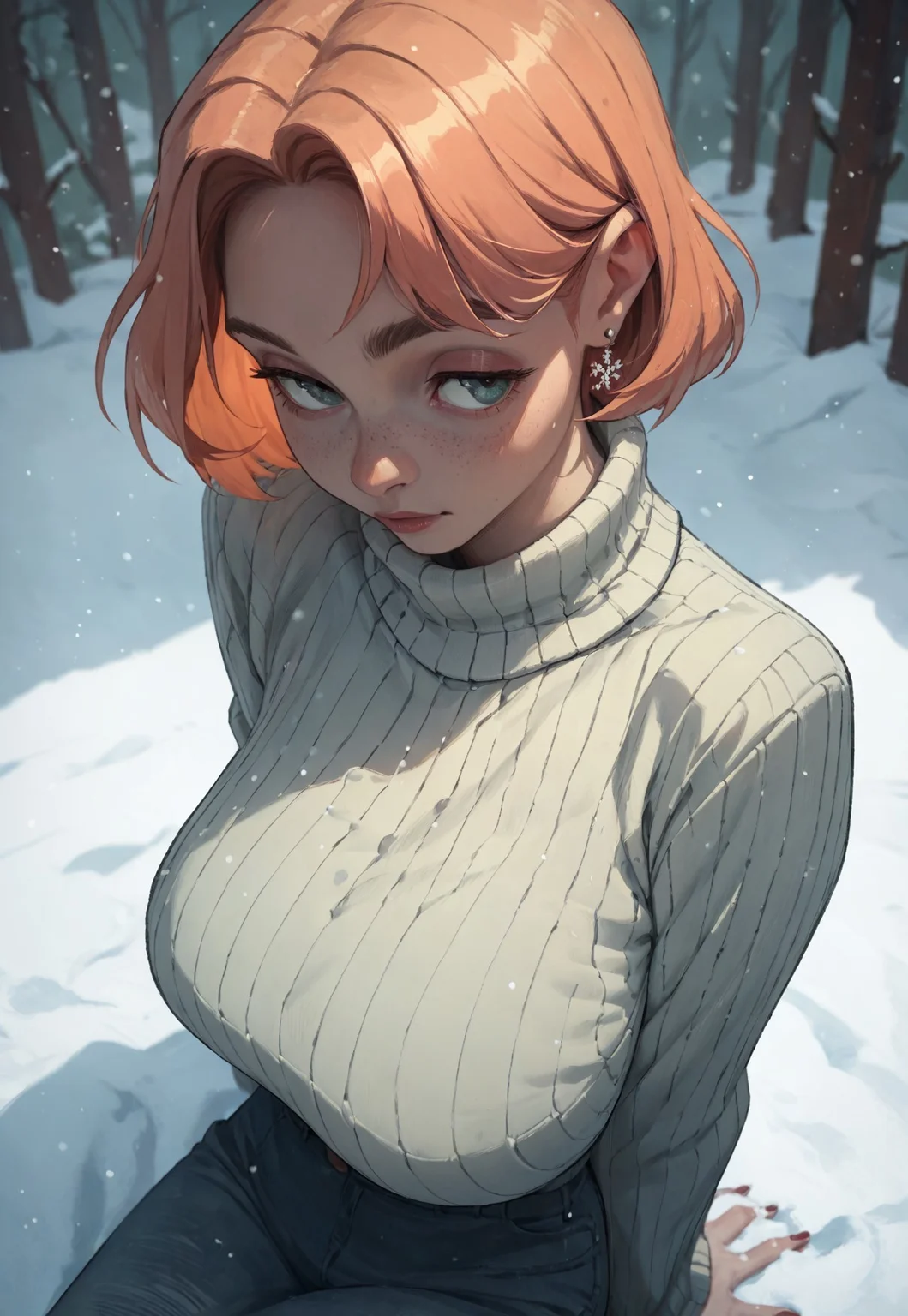 score_9, score_8_up, score_7_up, score_6_up, score_5_up, lhata4564, 1girl, sweater, snow,