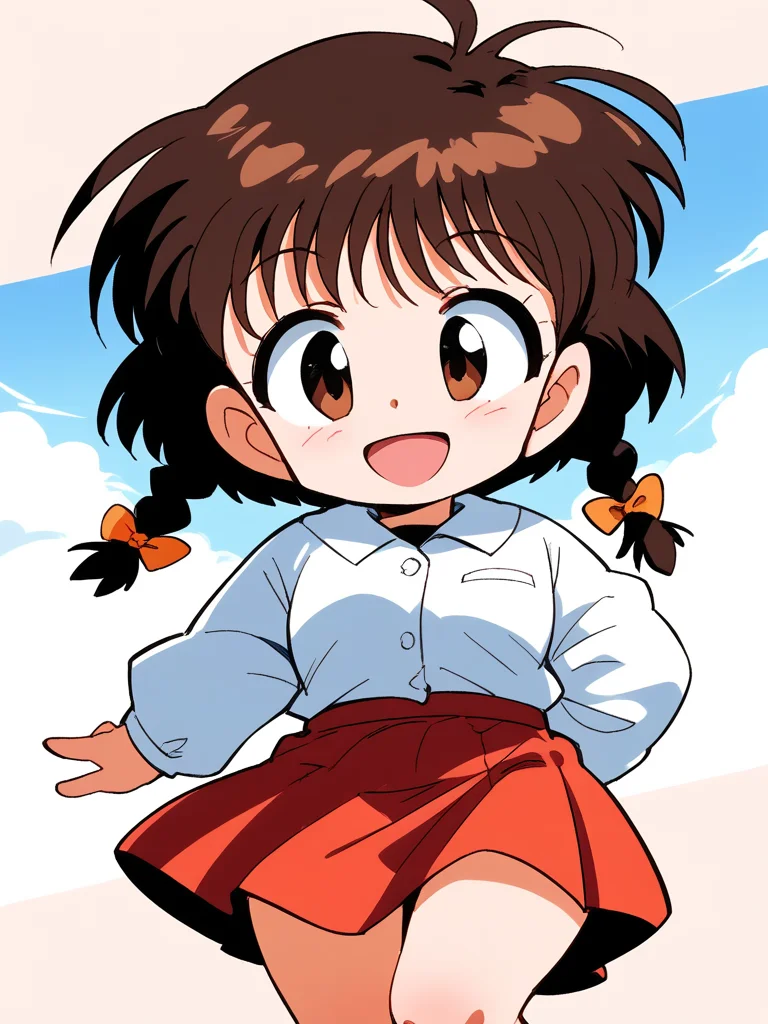 score_9, score_8_up, score_7_up, source_anime, rating_explicit, BREAK <lora:Shinba_Kurumi_XL:0.8>Shinba_Kurumi, brown hair, brown eyes, twin braids, hair bow, short hair, short stack,
long sleeve, skirt, smile,
skyã