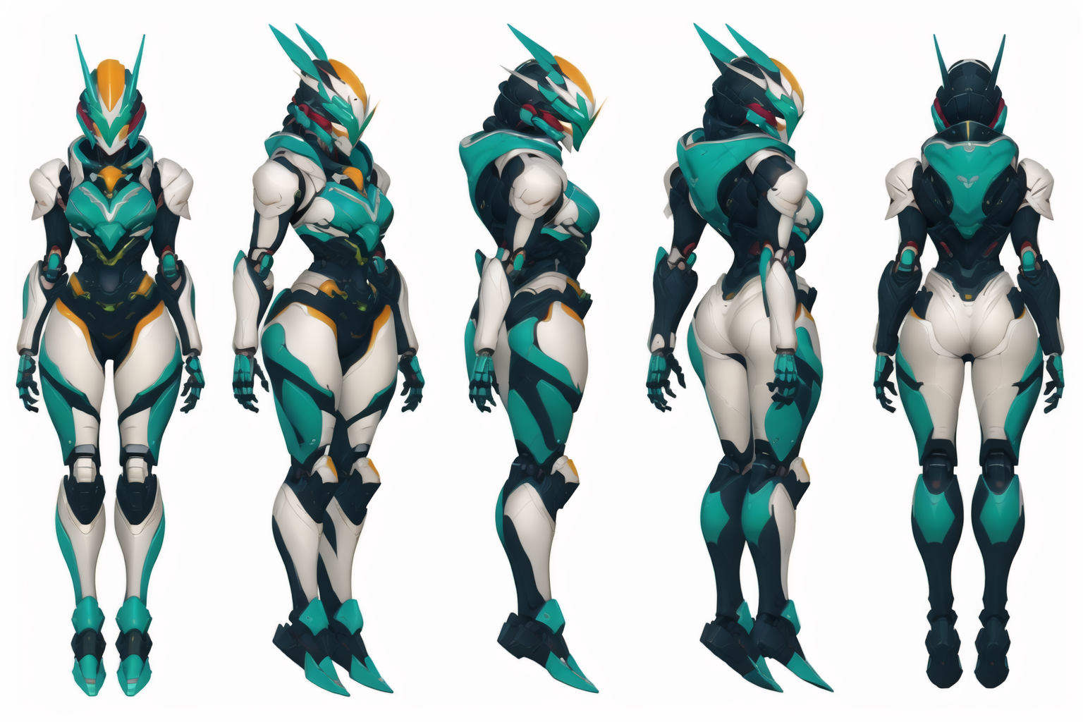 sunglasses,goggles,
mask,helmet,
robot,mecha,
(VIEWS:0), charturnerv2:0.5, full body character turnaround of robot,
Multiple views of the same robot in the same outfit, <lora:mw_charturn3:0.2>, (simple background, white background:1.3), multiple views, side view, back view, front view,
<lora:mechTurn_v1:.6>
<lora:clothTurn_v1:.2>
<lora:CSCharTurn_v3:.2>
<lora:CSMechCharTurn_v1:.2>
<lora:kamen:.75>, kamen,
<lora:nijiarmor_anime_v2:0.5>
absurdres, 1girl, BREAK android, cybersuit, upper armor, mechanical arms, machinery, prosthesis,
<lora:noline:.5>
<lora:spiderverse_style_offset:.1>
<lora:botw_style_offset:.1>
<lora:cyberpunk_edgerunners_offset:.1>
<lora:arcane_offset:.1>
<lora:EABA_v02:.1>
 <lora:Gundam_Mecha_v5.2:.1>
<lora:mecha_offset:.1>
 <lora:MedievalArmor_v02:.1> 
<lora:warframe:.1>
 <lora:warframe_v1:.1>
(Feathered wedding dress:0.6),
(green  
fantastic  theme character design:1.1),