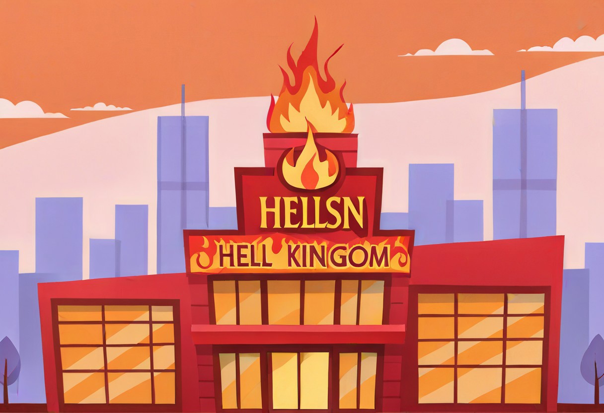 vectback24, minimalistic, vector art, lean lines, illustration, graphic design, vector graphics, 
hellfire, hell, hellish kingdom, building