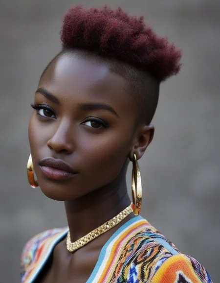 woman, dark skin, cute, beautiful, confident, looking at viewer, stylish clothes, gold jewelry, hoop earrings, elegant, colorful short hair, posing, dynamic,
(ultra realistic, absurdres, best quality, very aesthetic, high quality), skin details, 4k, cinematic,
<lora:ebony_v2:1>