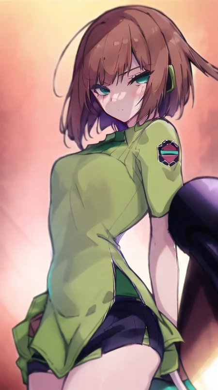 pixel-Konami, aqua eyes, green dress, miniskirt, upper body, masterpiece, photorealistic, realistic, (RAW photo, 8k uhd, film grain), caustics, subsurface scattering, from front, <hypernet:myhands_22k:0.75> <lora:konami-Kirie-LoRA:0.85> <lora:ORIHARA:0.75>