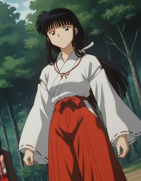 score_9, score_8_up, score_7_up, source_anime,
inuyashakikyou, <lora:inuyasha-kikyou-ponyxl-lora-nochekaiser:1>,
kikyou, long hair, black hair, brown eyes, sidelocks, himecut, retro artstyle,
skirt, long sleeves, japanese clothes, hakama, hakama skirt, miko, red hakama,
outdoors, forest, nature,
looking at viewer, cowboy shot, dutch angle, dynamic pose,