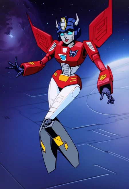 robot planet in space
score_8_up <lora:Transformers 86 FT-000005:1> 1female, autobot, female, all red body, red legs, red head, red armour, small body, petite body, slender form, full body, slim body, slim waist, round large eyes, blue eyes, short legs, small horns protruding from head, , female lips, happy expression, smiling, curvy limbs,