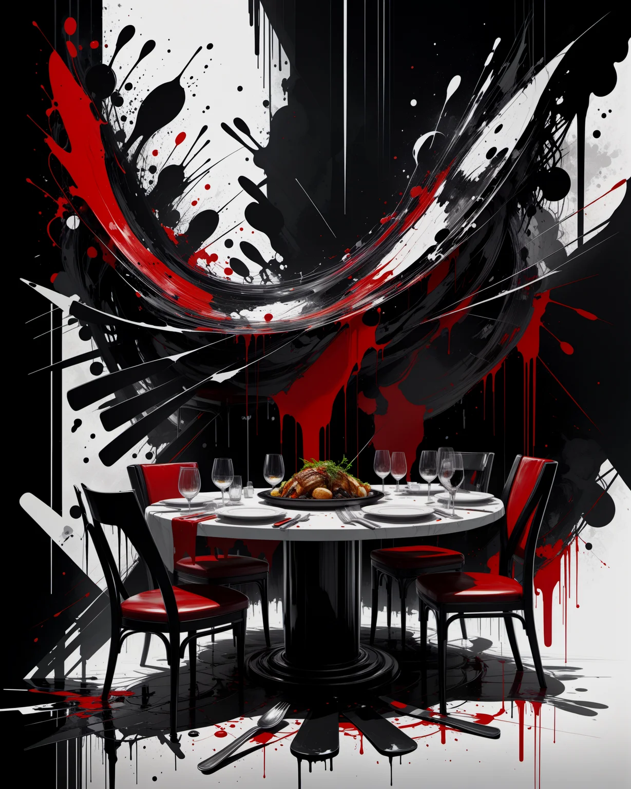 rsmls,restaurant,masterpiece,messy,abstract,high contrast,awardwinning,8k,trending on artstation and deviantart <lora:RussMillsXL:0.7>,