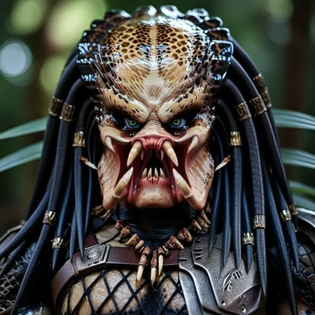 Predator1024, hidden in the jungle, detailed eyes, highly detailed, photography, ultra sharp, film, bokeh, professional, 4k <lora:add-detail-xl:1.5> <lora:Predator1024-000280:0.8>