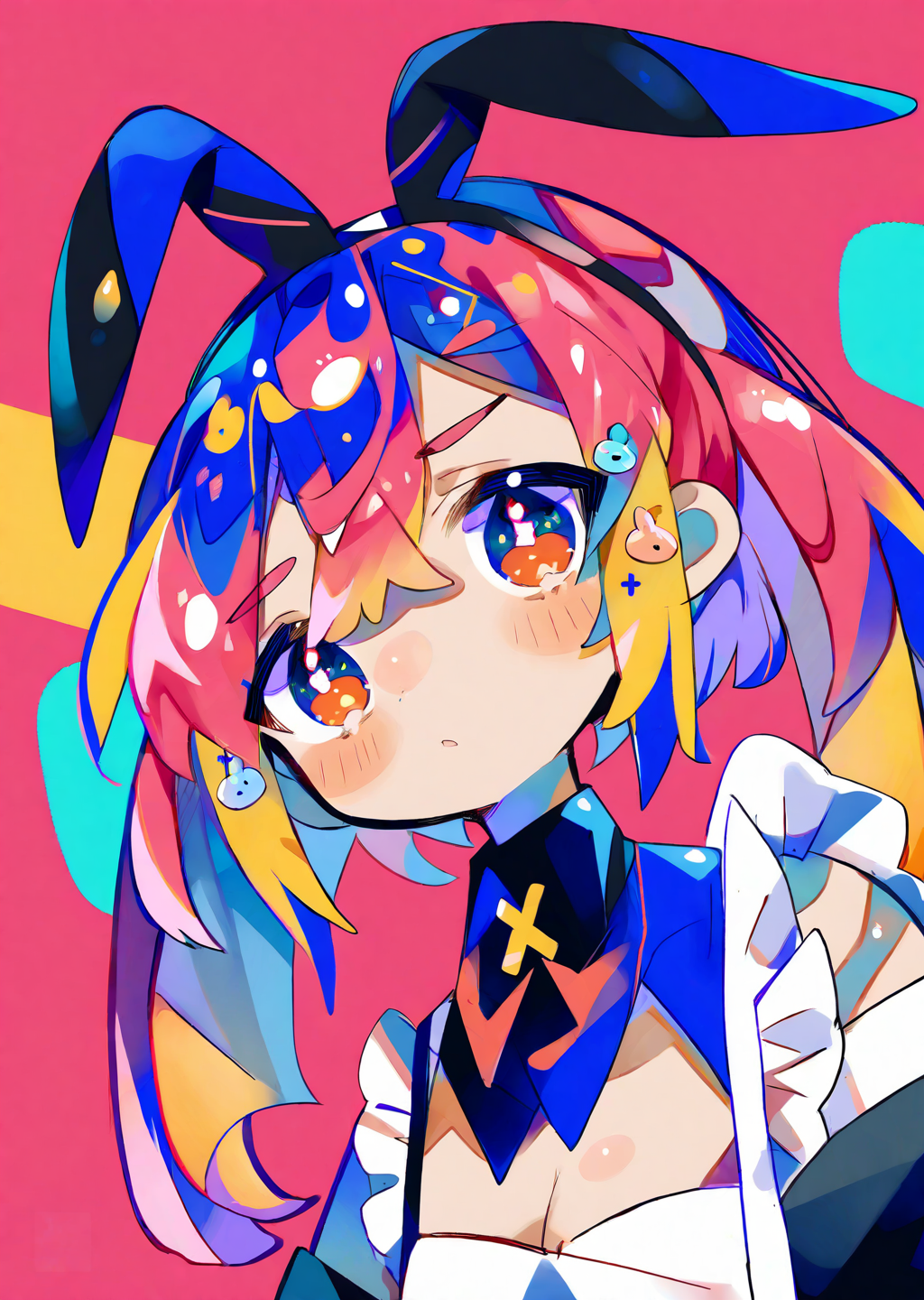 aesthetic by uenomigi by yogisya,
1girl, bunny ears, bangs, cleavage, upper body pink perspective from below, maid anime cute gradient
masterpiece, best quality, high quality, highres, absurdres, very detailed, high resolution, sharp, sharp image, 8k, vivid, colorful, stunning, anime