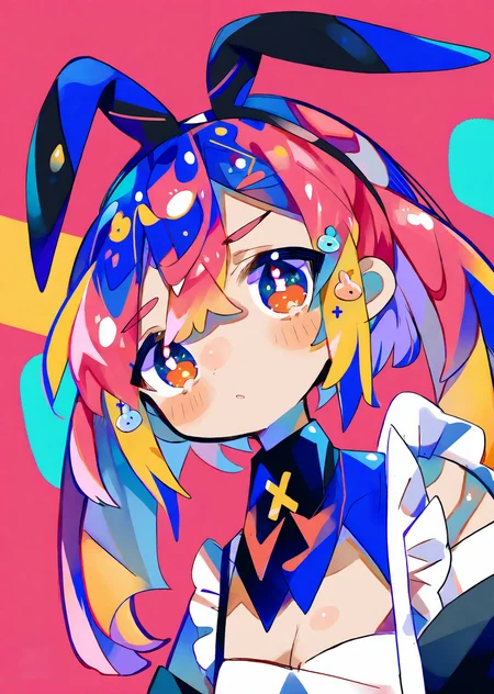 aesthetic by uenomigi by yogisya,
1girl, bunny ears, bangs, cleavage, upper body pink perspective from below, maid anime cute gradient
masterpiece, best quality, high quality, highres, absurdres, very detailed, high resolution, sharp, sharp image, 8k, vivid, colorful, stunning, anime