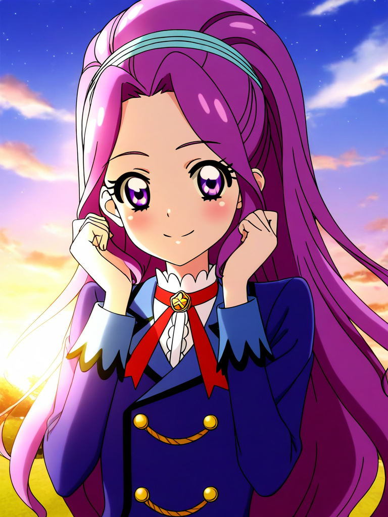 general,highres, ultra-detailed,very aesthetic,best quality ,best hands, BREAK <lora:Kanzaki_Mizuki_aikatsu!_IS:1>
kanzaki_mizuki(aikatsu!), 1girl, solo, purple hair, purple eyes, long hair, ponytail, high ponytail, hairband, very long hair,
smile, looking at viewer, starlight academy school uniform,
 upper body, 
sky, outdoor,
