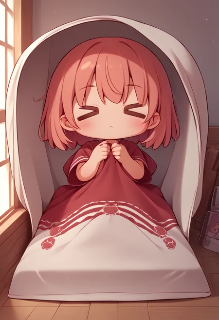 score_9, score_8_up, score_7_up, source_anime, 1girl, > <, closed eyes, <lora:Excitement_Expression_XLPD:1.8>, chibi, full body, cute, indoors, blanket,