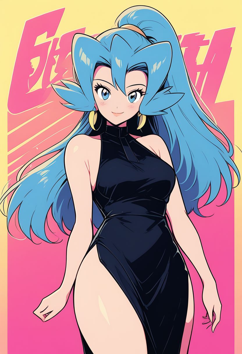 score_9, score_8_up, score_8, medium breasts, (curvy), cute, eyelashes,       
BREAK, 
zzClair, solo, 1girl,  long hair, blue hair, blue eyes, ponytail,
breasts, looking at viewer, blush, smile, bangs, dress, bare shoulders, jewelry, medium breasts, very long hair, closed mouth, standing, cowboy shot, earrings, sleeveless, black dress, bare legs, sleeveless dress, side slit, hoop earrings, text, text in background,
zPDXL,