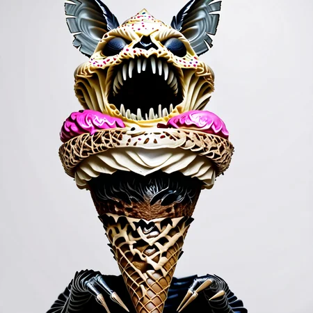 score_9, score_8_up, score_7_up.source_photo,realistic,scary,photo realistic,high detail,ultra resolution, <lora:monster_foodPony:0.8>,monster_food,
ice cream, no humans, food, ice cream cone, simple background, white background, > <, closed eyes, food focus, teeth