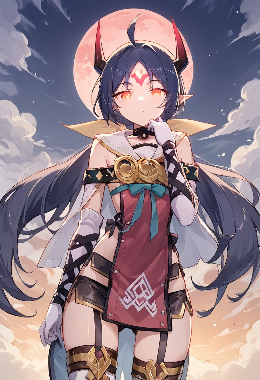score_10, score_9, score_8_up, score_7_up, score_6_up, score_5_up, score_4_up, hd, (ultra hd quality details), 8K, source_Anime, masterpiece, 2d illustration, official artwork, anime style, wallpaper, official art, 
BREAK
1girl, e7 aravi, folded arms, looking down, standing, close up, view from below, looking at viewer, glowing eyes, small chest,
BREAK
nighy sky, red moon,
{{best quality, very aesthetic, absurdres}}, (ultra hd quality details), Expressiveh