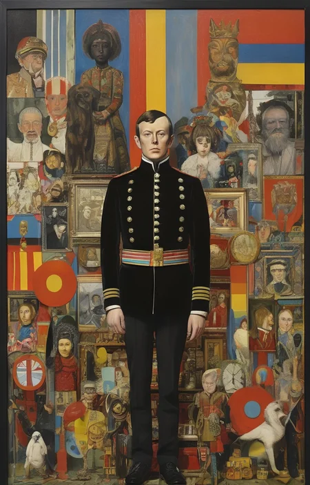 masterpiece,best quality,<lora:tbh284-sdxl:0.9>,illustration,style of Peter Blake portrait of noble man