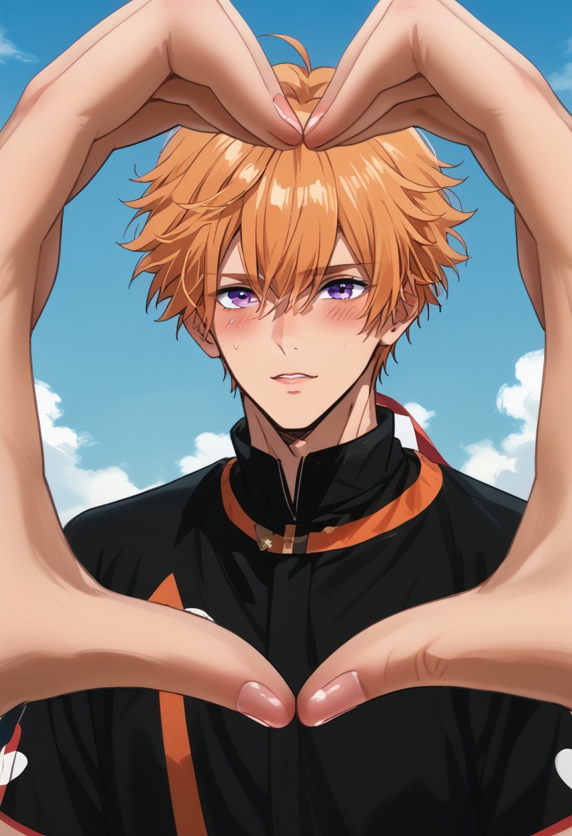 score_9, score_8_up, score_7_up, source_anime, rating_safe, Beelobey, 1boy, male focus, anime screencap, blushing, heart hands, pov, pov hands