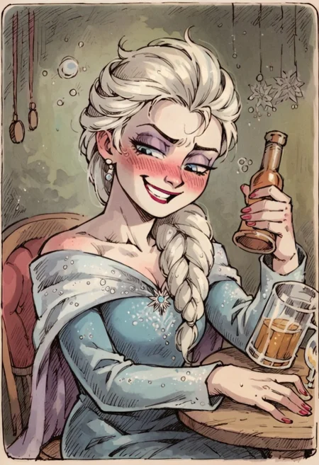 score_9, score_8_up, score_7_up, Elsa, drunk, illustration by Lobel