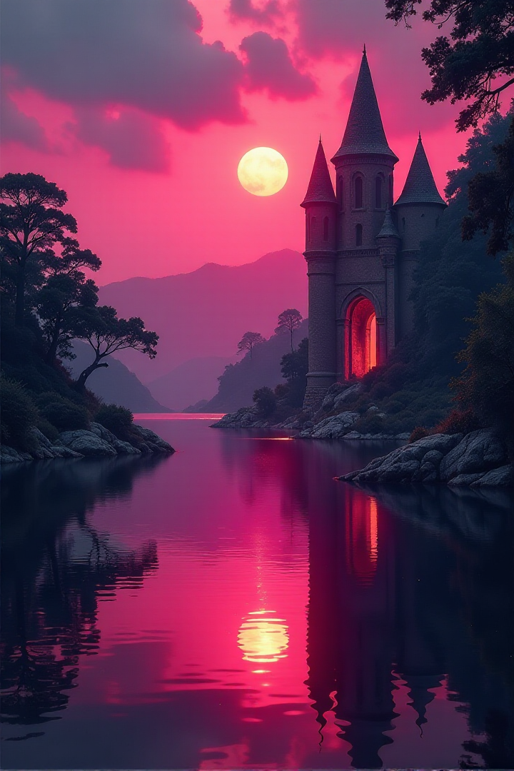 (((a shimmering lake surrounded by enchanted ruins, reflecting a twilight sky.))), Bold Burgundy, Elegant Sophistication: dramatic lighting, burgundy tones, sharp focus, sophisticated ambiance, elegant elements, rich textures, luxurious look, intense atmosphere, sophisticated aesthetics, capturing emotions, elegant scenes, artistic feel, storytelling through colors, professional technique, striking visuals, sophisticated concept, elegant styling, luxurious environment, surreal aesthetics, captivating narratives, intricate details, sophisticated landscape, editorial storytelling, deep glows, evoking elegance, pushing creative vision <lora:add-detail-xl:2> <lora:Cosine_freck:1>âââ