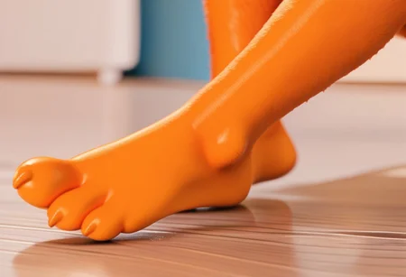 score_9, score_8_up, score_7_up, score_6_up, score_5_up, score_4_up, 1girl, furry female, kiff chatterley, orange squirrel, barefoot, orange feet, 3 toes, foot focus, close-up