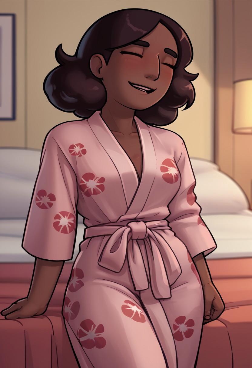 score_9, Score_8, relatedguy, solo, 1girl, CHCONNIE, yukata, brightmoonbedroom