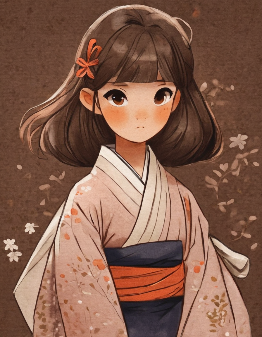nelli_artstyle, <lora:Nelli_Art_Style:1>,
1girl, solo, japanese clothes, kimono, brown hair, blush, floral print, sash, bangs, brown eyes, upper body, obi, closed mouth, ribbon, hair ribbon