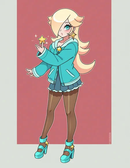 zPDXL, score_9, score_8_up, score_7_up, score_6_up, score_5_up, 4k, absurdres, looking at viewer, <lora:Perfect Hands:0.8> Perfect Hands, 1girl, solo,
Rosalina, medium hair, blonde hair, distracted, aloof, oblivious, standing_split, denim-jacket, midi-skirt, ankle-strap-flats, opaque-pantyhose,
<lora:NicoNeko_v1:0.8> ncnk, silk