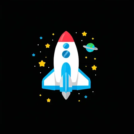 MINIMALIST ICON, FLATXL, minimalistic, vector art, lean lines, illustration, graphic design, vector graphics, little spaceship in space