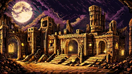 <lora:LCMTurboMix_Euler_A_fix:1> <lora:CulturePunkAI_3:0.6>, CattlePunkAI, BREAK ancient ruins , eerie night, supernatural ,moon light, sepia tones, Diagonal Lines composition
