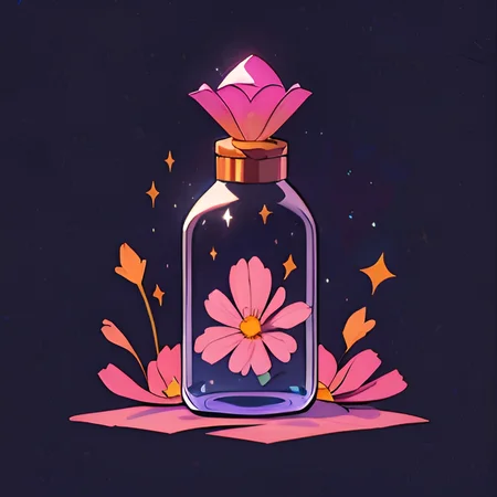 <lora:magicbottle:0.8>, bottle, flower in a bottle, sparkle, black background, <clip:skip:2>, <lora:lcm-lora:1.0>, masterpiece, 8k, high resolution, shallow depth of field, sharp focus