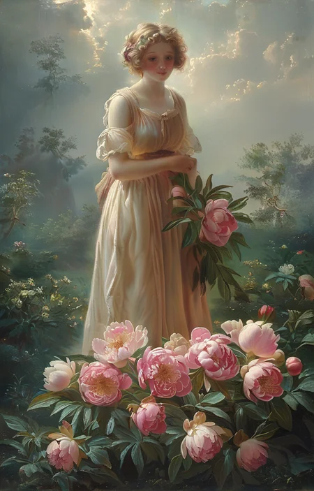 masterpiece,best quality,<lora:tbh240-sdxl:0.9>,illustration,style of Fritz Zuber-Buhler, decaying peonies